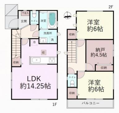 建物面積:75.76平米、全室収納あり2SLDK